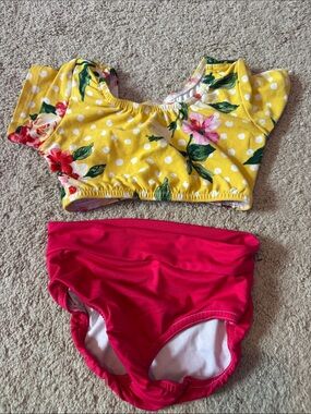 Ellie Wear Girls Yellow Floral & Pink Two-Piece Dance Set